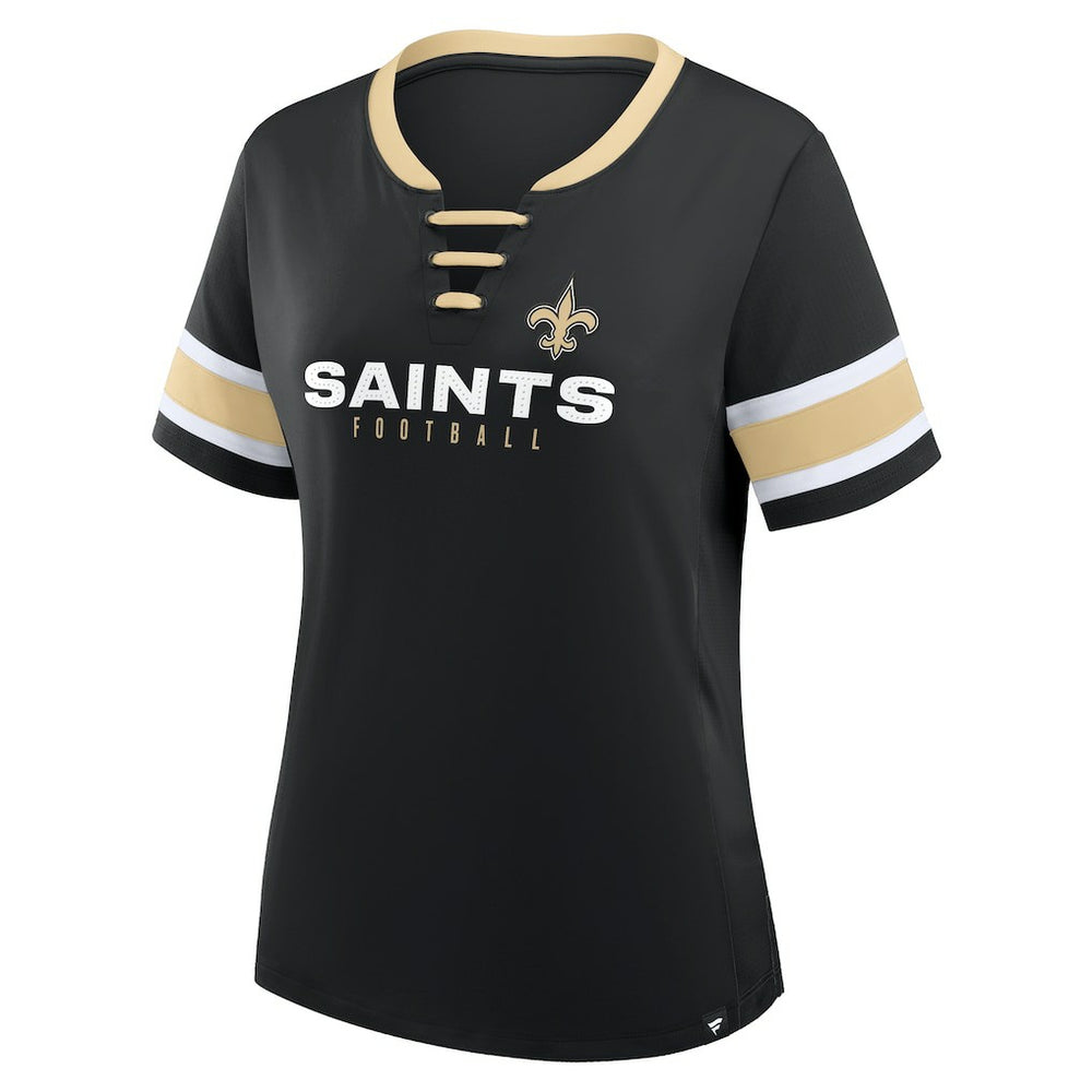 New Orleans Saints Women's Redzone Draw Play Athena Lace-Up T-Shirt - Black - Fanatics