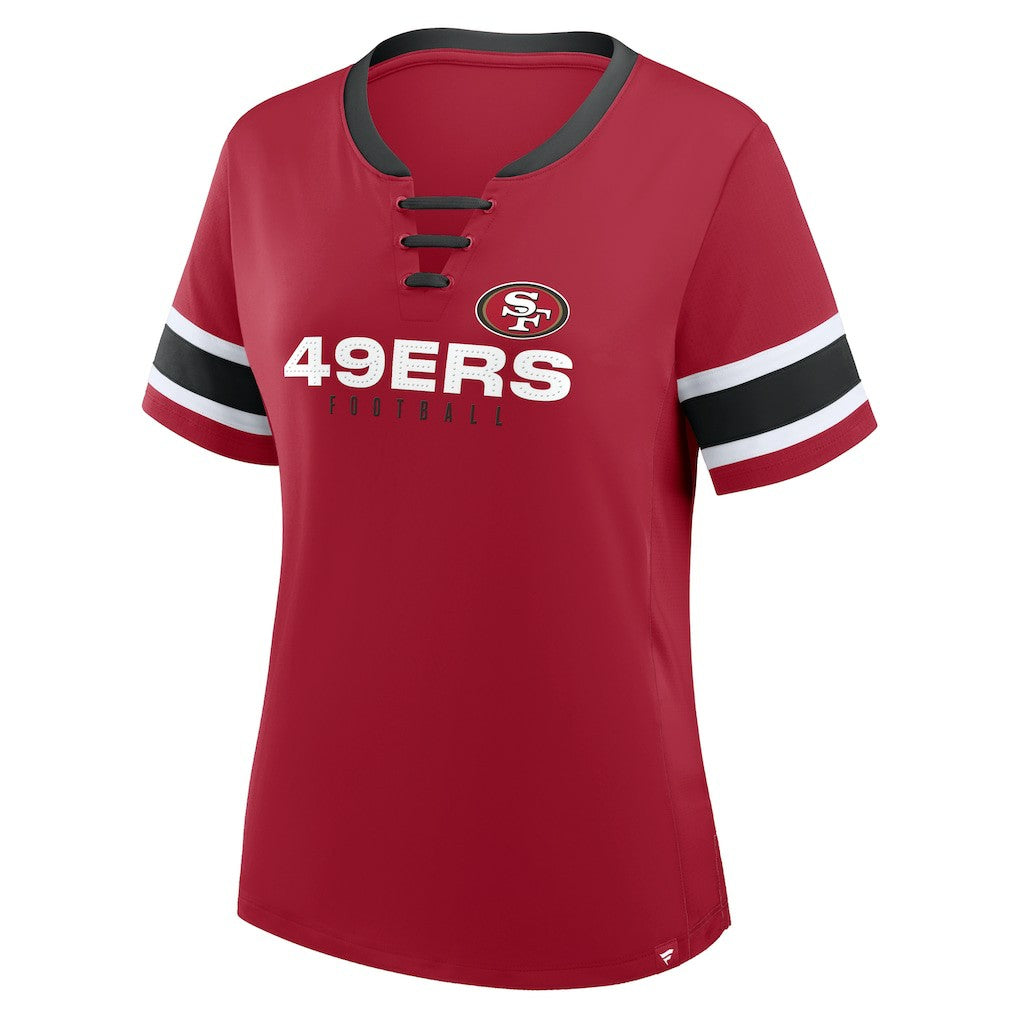 San Francisco 49ers Women's Redzone Draw Play Athena Lace-Up T-Shirt - Scarlet - Fanatics