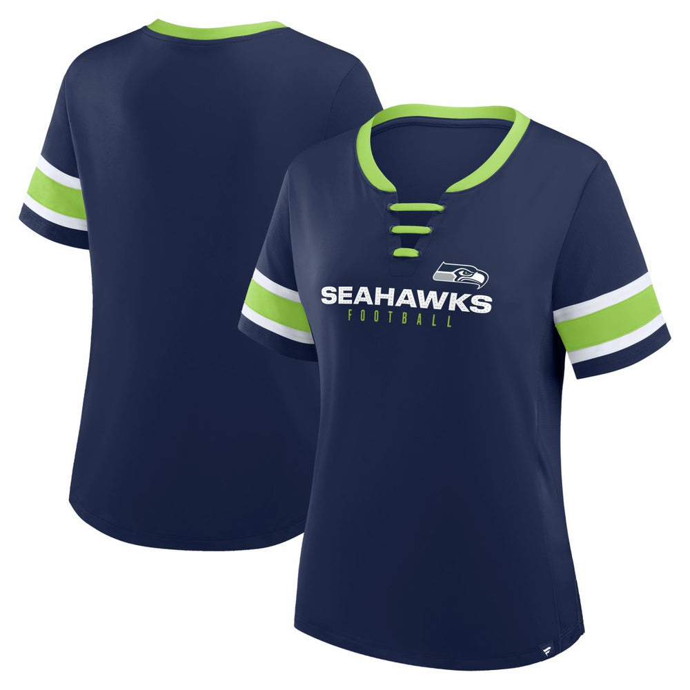 Seattle Seahawks Women's Redzone Draw Play Athena Lace-Up T-Shirt - College Navy - Fanatics