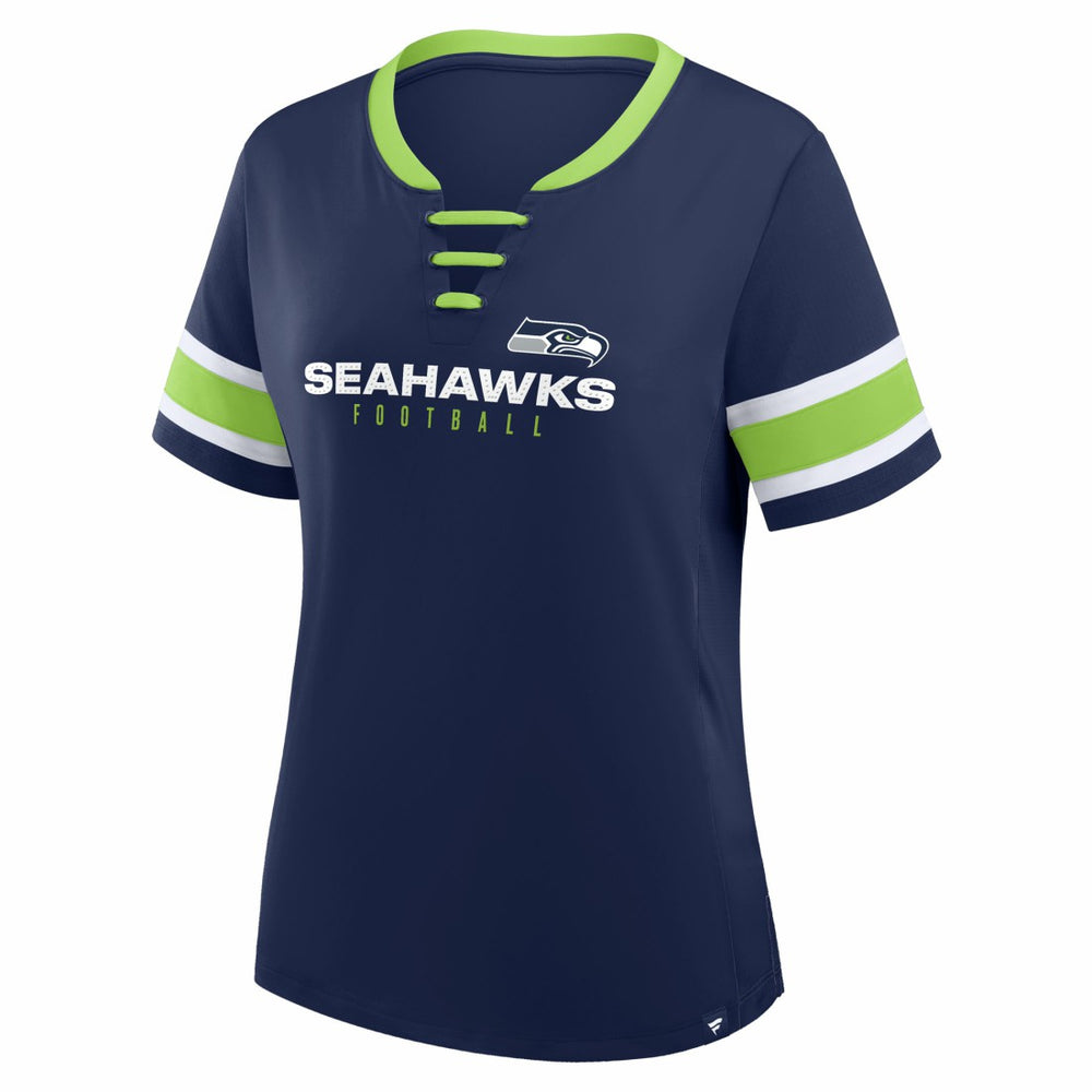 Seattle Seahawks Women's Redzone Draw Play Athena Lace-Up T-Shirt - College Navy - Fanatics