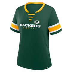 Green Bay Packers Women's Redzone Draw Play Athena Lace-Up T-Shirt - Green - Fanatics