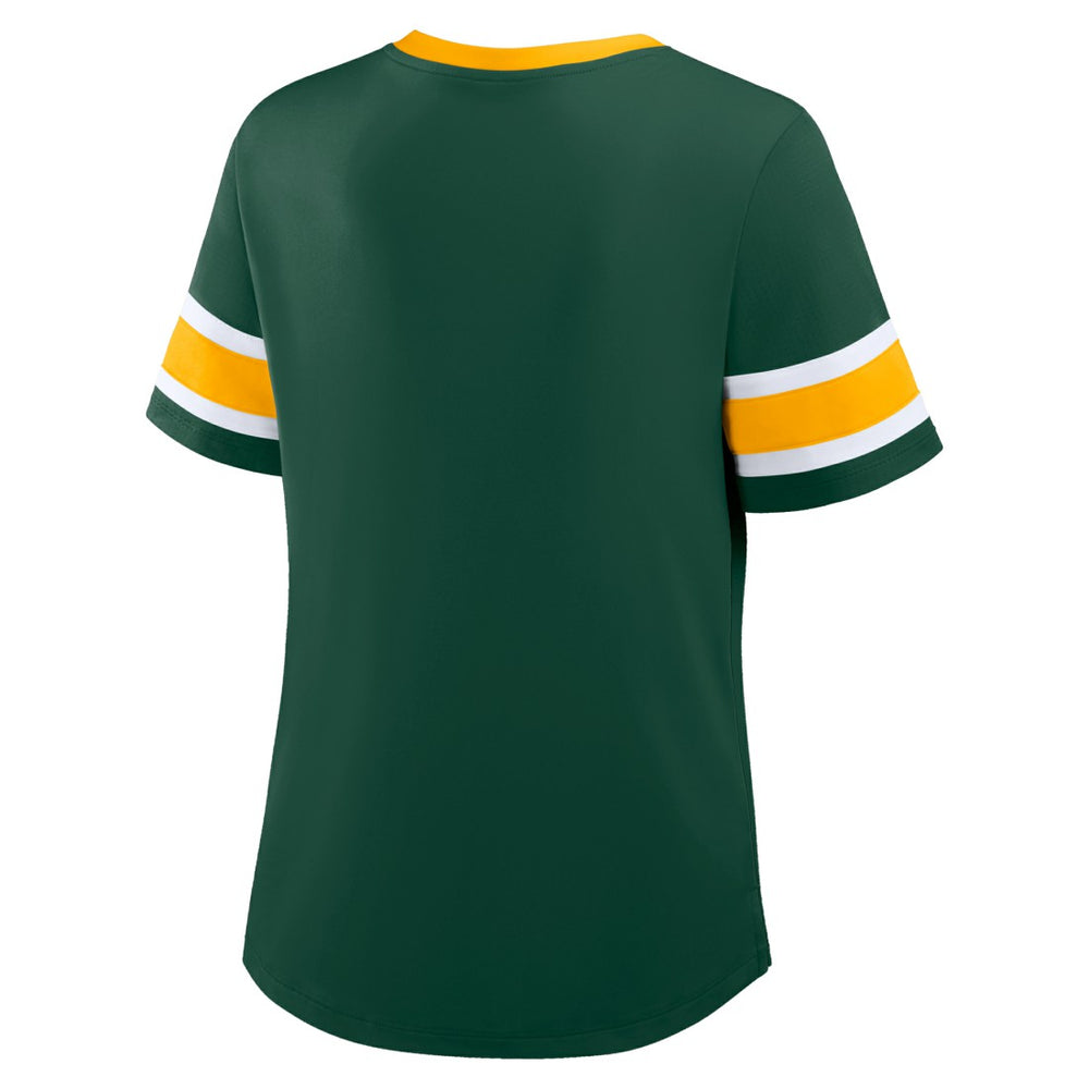 Green Bay Packers Women's Redzone Draw Play Athena Lace-Up T-Shirt - Green - Fanatics