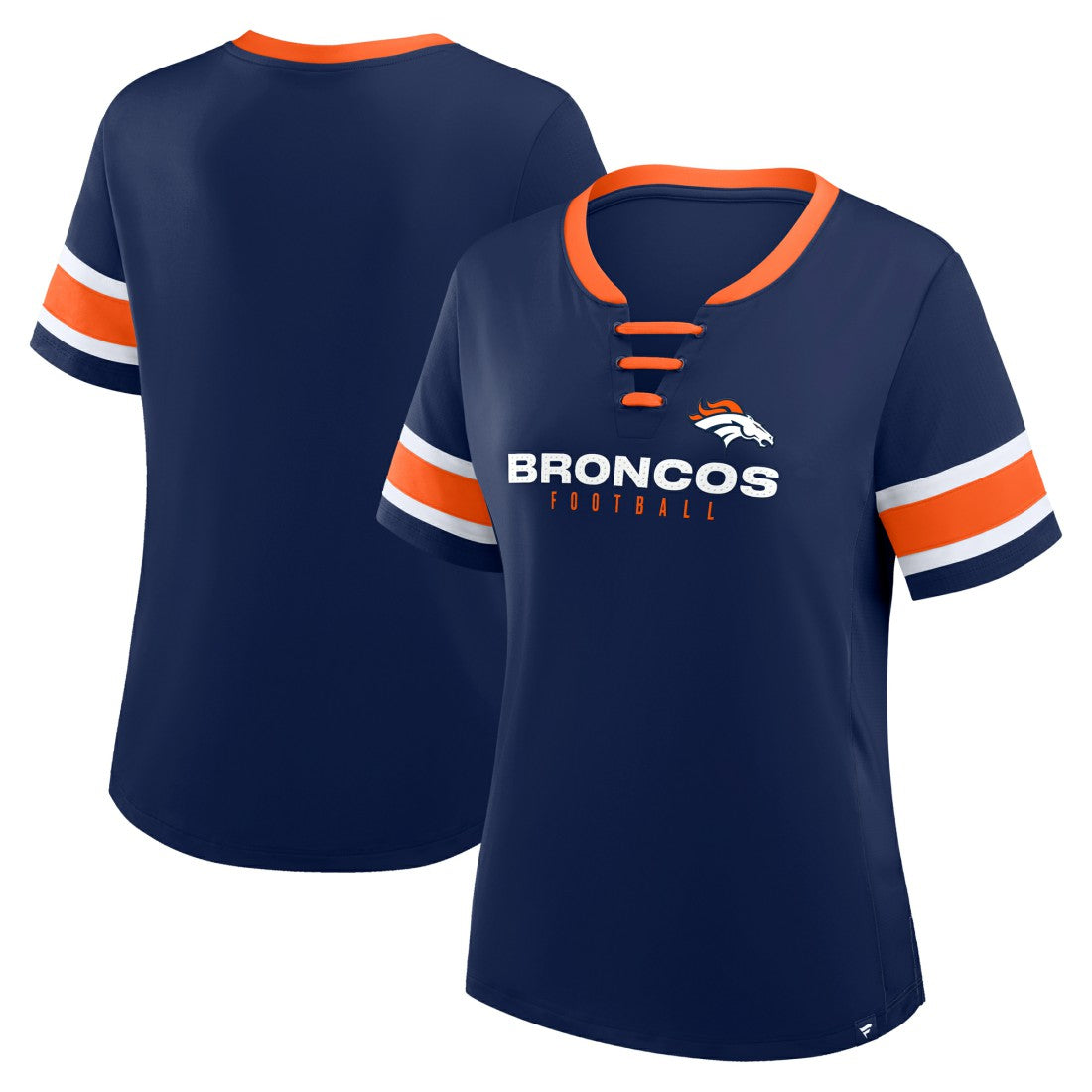 Denver Broncos Women's Redzone Draw Play Athena Lace-Up T-Shirt - Navy - Fanatics