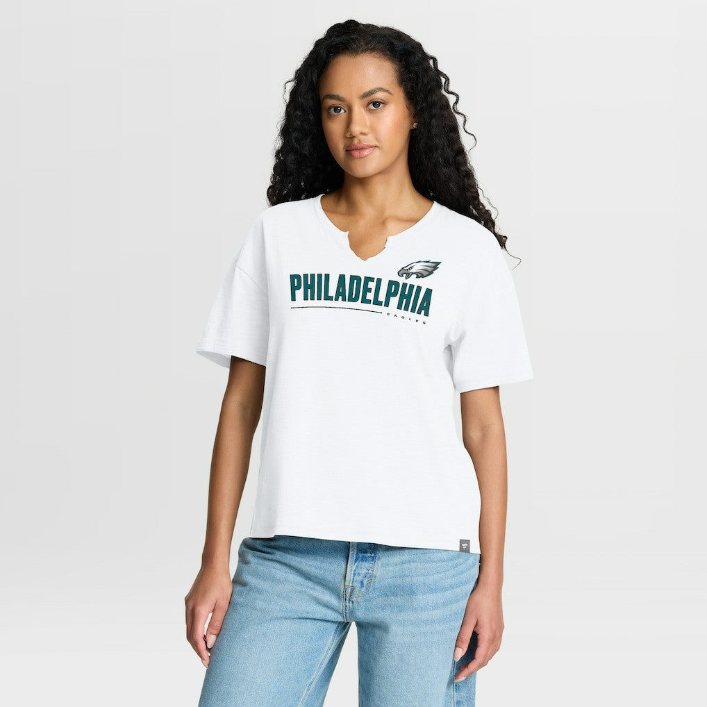 Philadelphia Eagles Women's Redzone Slub Boxy T-Shirt - White - Fanatics