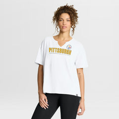 Pittsburgh Steelers Women's Redzone Slub Boxy T-Shirt - White - Fanatics