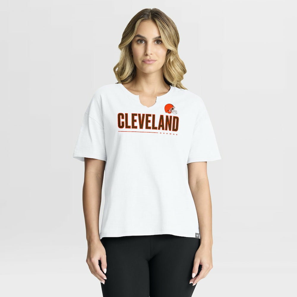 Cleveland Browns Women's Redzone Slub Boxy T-Shirt - White - Fanatics