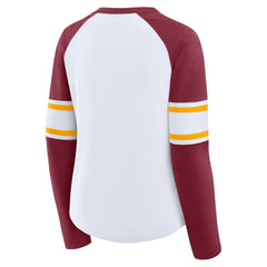 Washington Commanders Women's Redzone Blitz Package Raglan Lace-Up V-Neck Long Sleeve T-Shirt - White/Burgundy - Fanatics