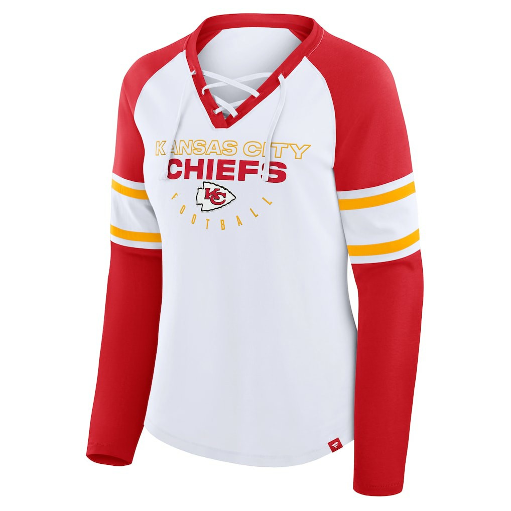 Kansas City Chiefs Women's Redzone Blitz Package Raglan Lace-Up V-Neck Long Sleeve T-Shirt - White/Red - Fanatics
