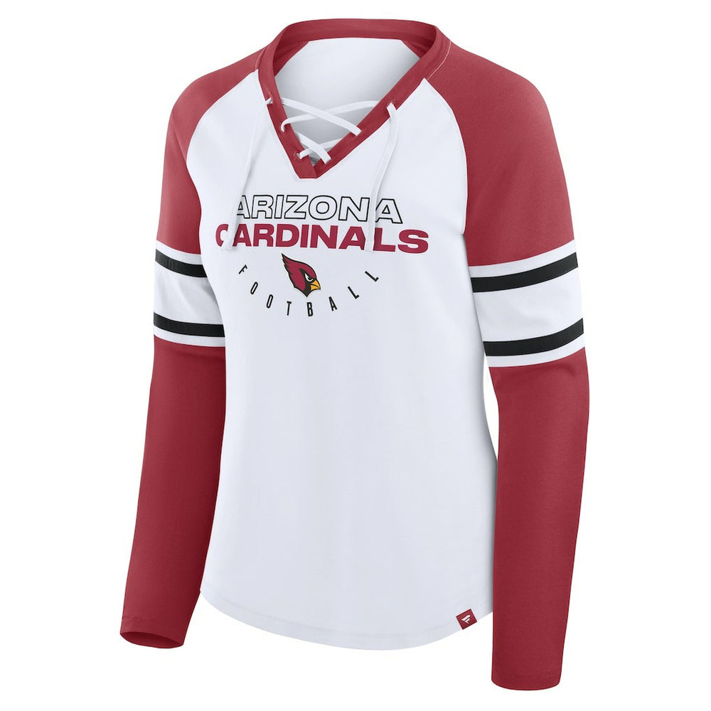 Arizona Cardinals Women's Redzone Blitz Package Raglan Lace-Up V-Neck Long Sleeve T-Shirt - White/Cardinal - Fanatics