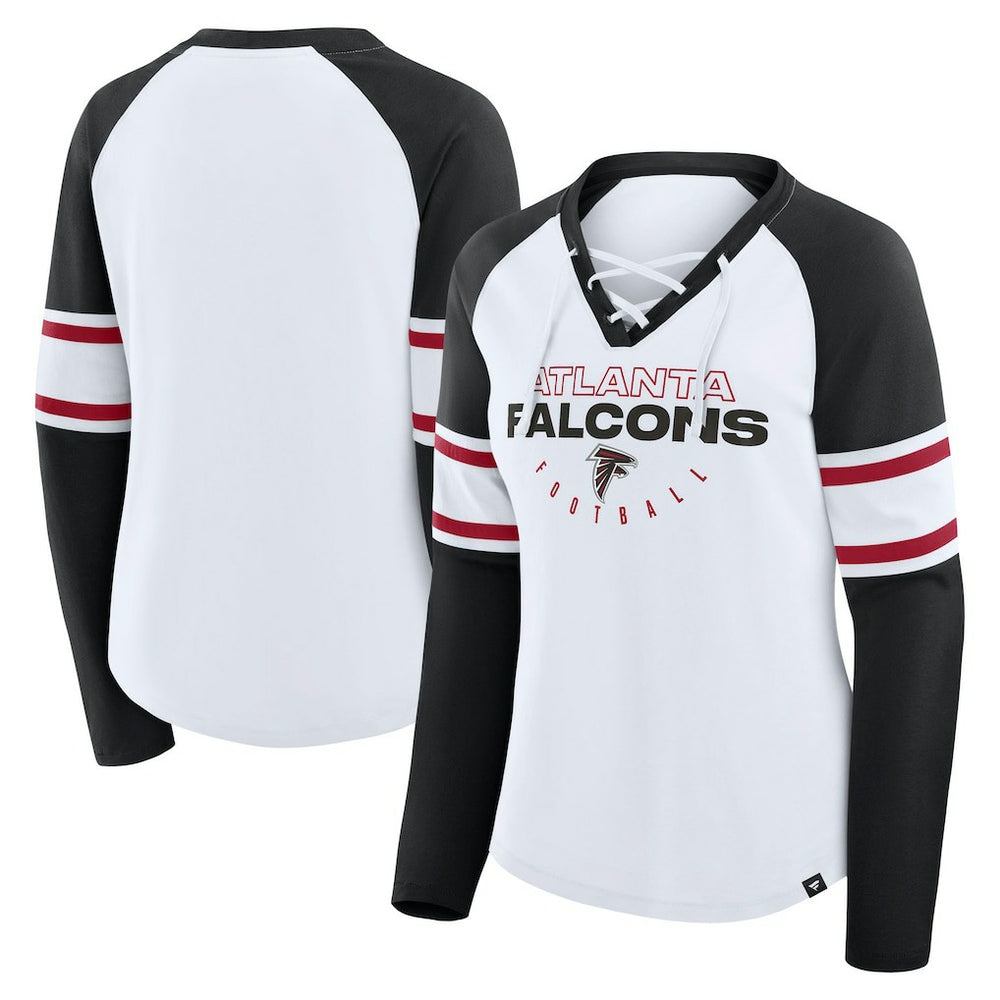 Atlanta Falcons Women's Redzone Blitz Package Raglan Lace-Up V-Neck Long Sleeve T-Shirt - White/Black - Fanatics