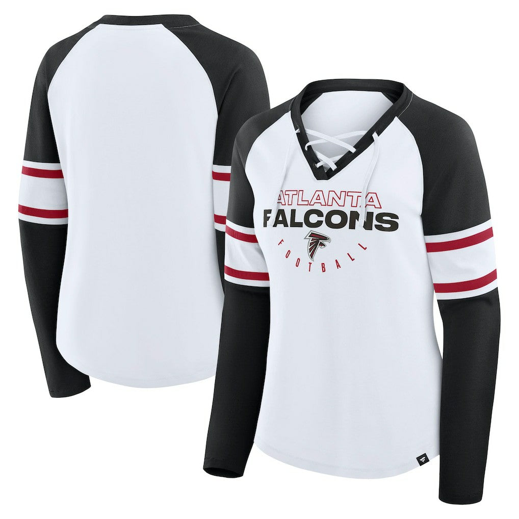 Atlanta Falcons Women's Redzone Blitz Package Raglan Lace-Up V-Neck Long Sleeve T-Shirt - White/Black - Fanatics