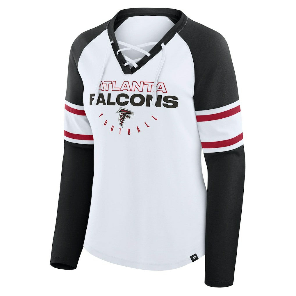 Atlanta Falcons Women's Redzone Blitz Package Raglan Lace-Up V-Neck Long Sleeve T-Shirt - White/Black - Fanatics