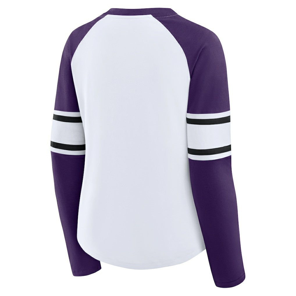 Baltimore Ravens Women's Redzone Blitz Package Raglan Lace-Up V-Neck Long Sleeve T-Shirt - White/Purple - Fanatics