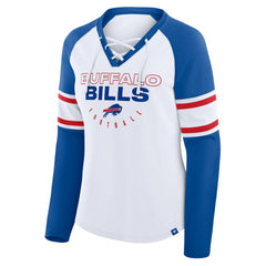 Buffalo Bills Women's Redzone Blitz Package Raglan Lace-Up V-Neck Long Sleeve T-Shirt - White/Royal - Fanatics