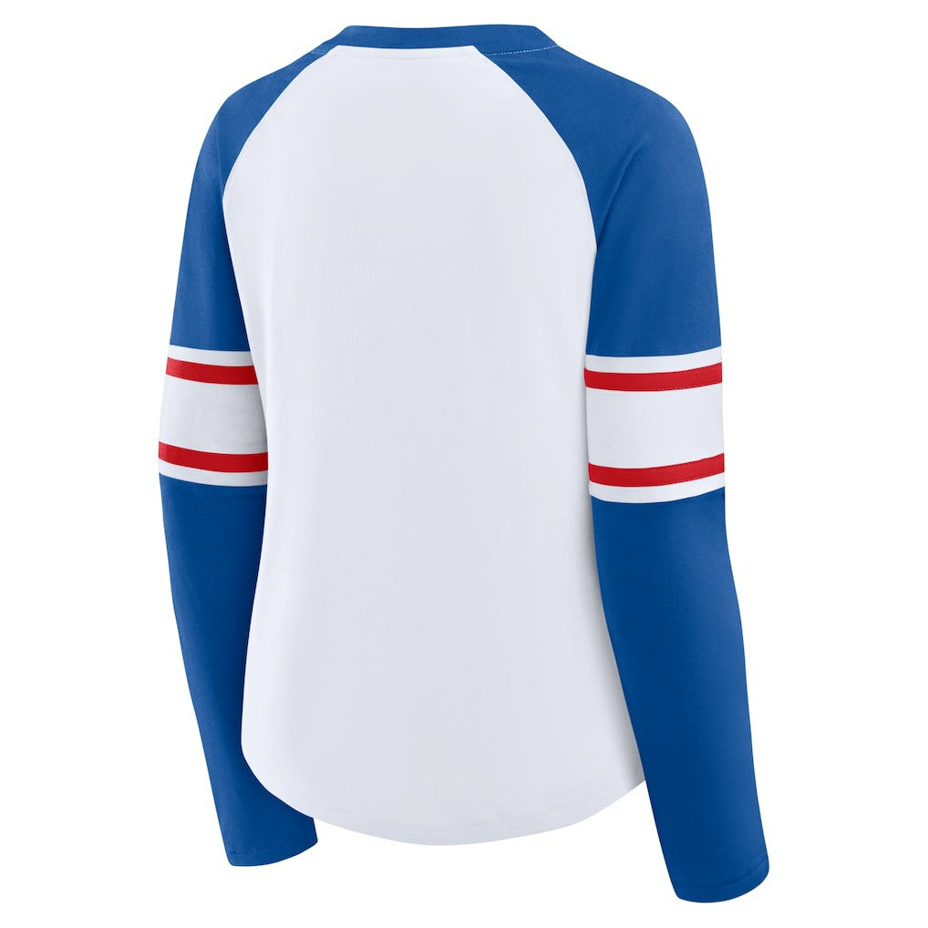 Buffalo Bills Women's Redzone Blitz Package Raglan Lace-Up V-Neck Long Sleeve T-Shirt - White/Royal - Fanatics