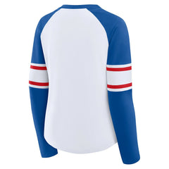 Buffalo Bills Women's Redzone Blitz Package Raglan Lace-Up V-Neck Long Sleeve T-Shirt - White/Royal - Fanatics