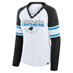 Carolina Panthers Women's Redzone Blitz Package Raglan Lace-Up V-Neck Long Sleeve T-Shirt - White/Black - Fanatics