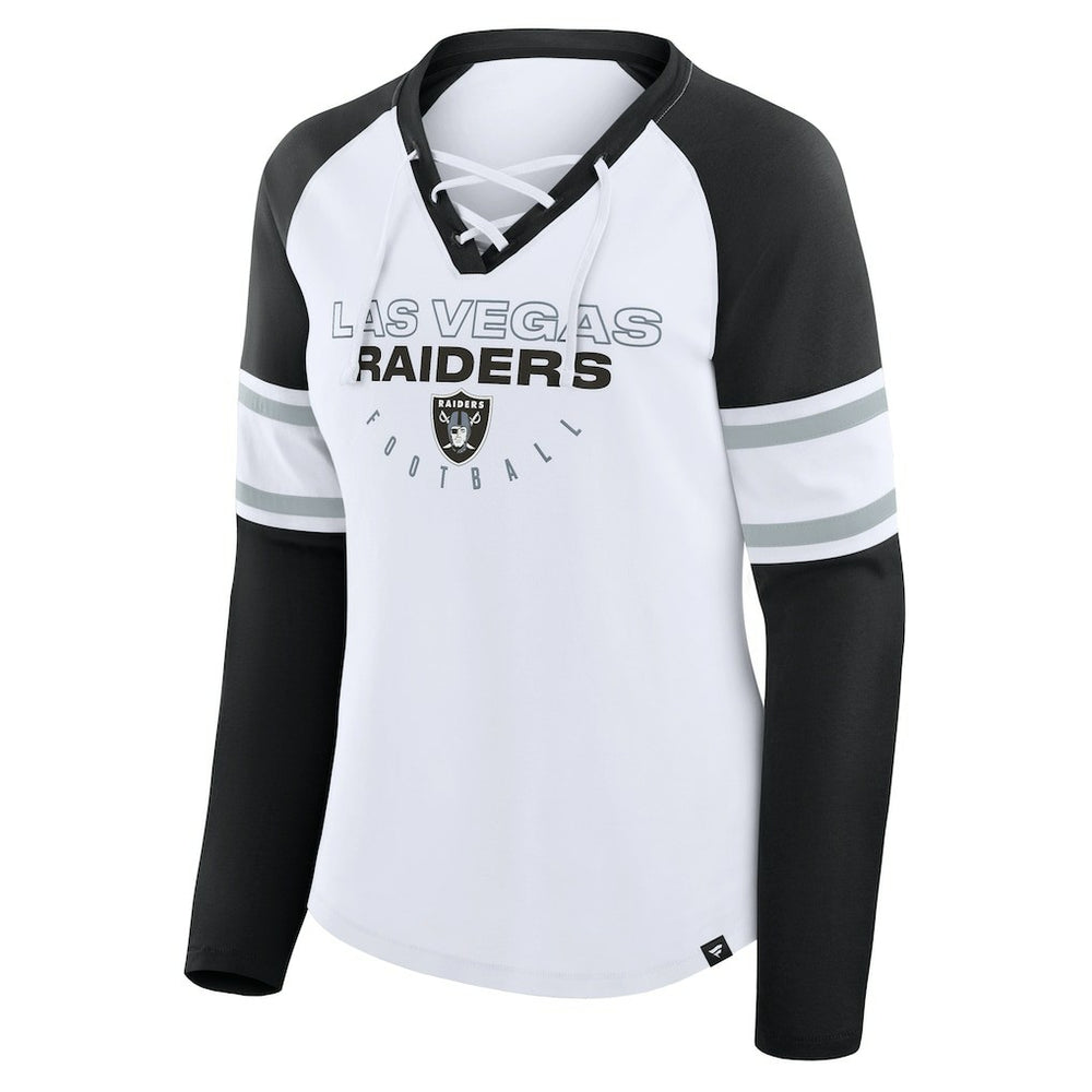 Las Vegas Raiders Women's Redzone Blitz Package Raglan Lace-Up V-Neck Long Sleeve T-Shirt - White/Black - Fanatics