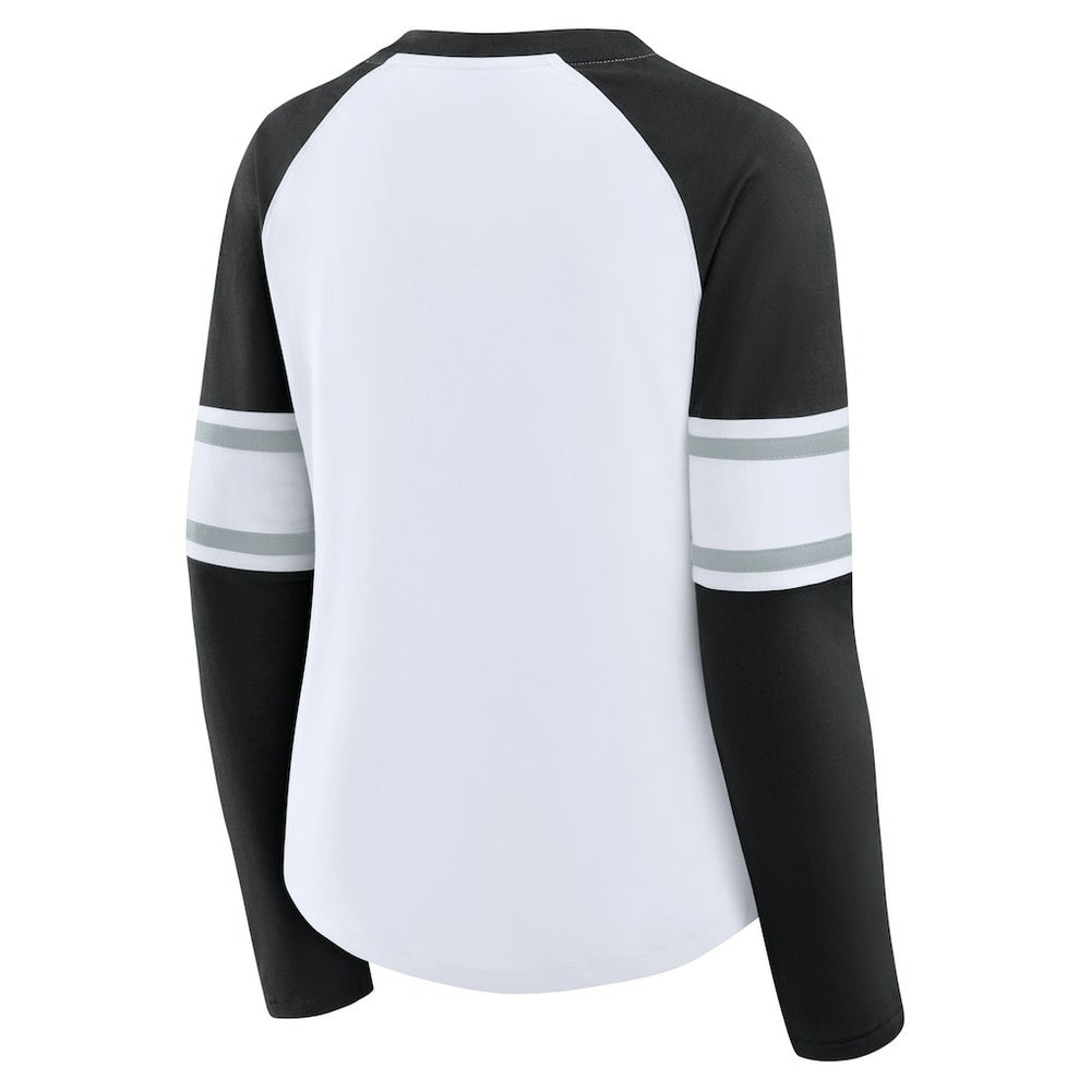 Las Vegas Raiders Women's Redzone Blitz Package Raglan Lace-Up V-Neck Long Sleeve T-Shirt - White/Black - Fanatics