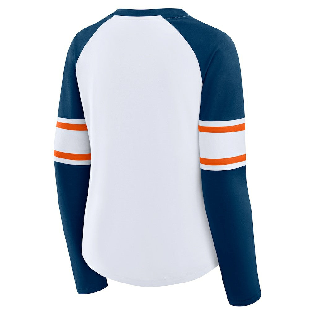 Chicago Bears Women's Redzone Blitz Package Raglan Lace-Up V-Neck Long Sleeve T-Shirt - White/Navy - Fanatics