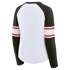 Cleveland Browns Women's Redzone Blitz Package Raglan Lace-Up V-Neck Long Sleeve T-Shirt - White/Brown - Fanatics