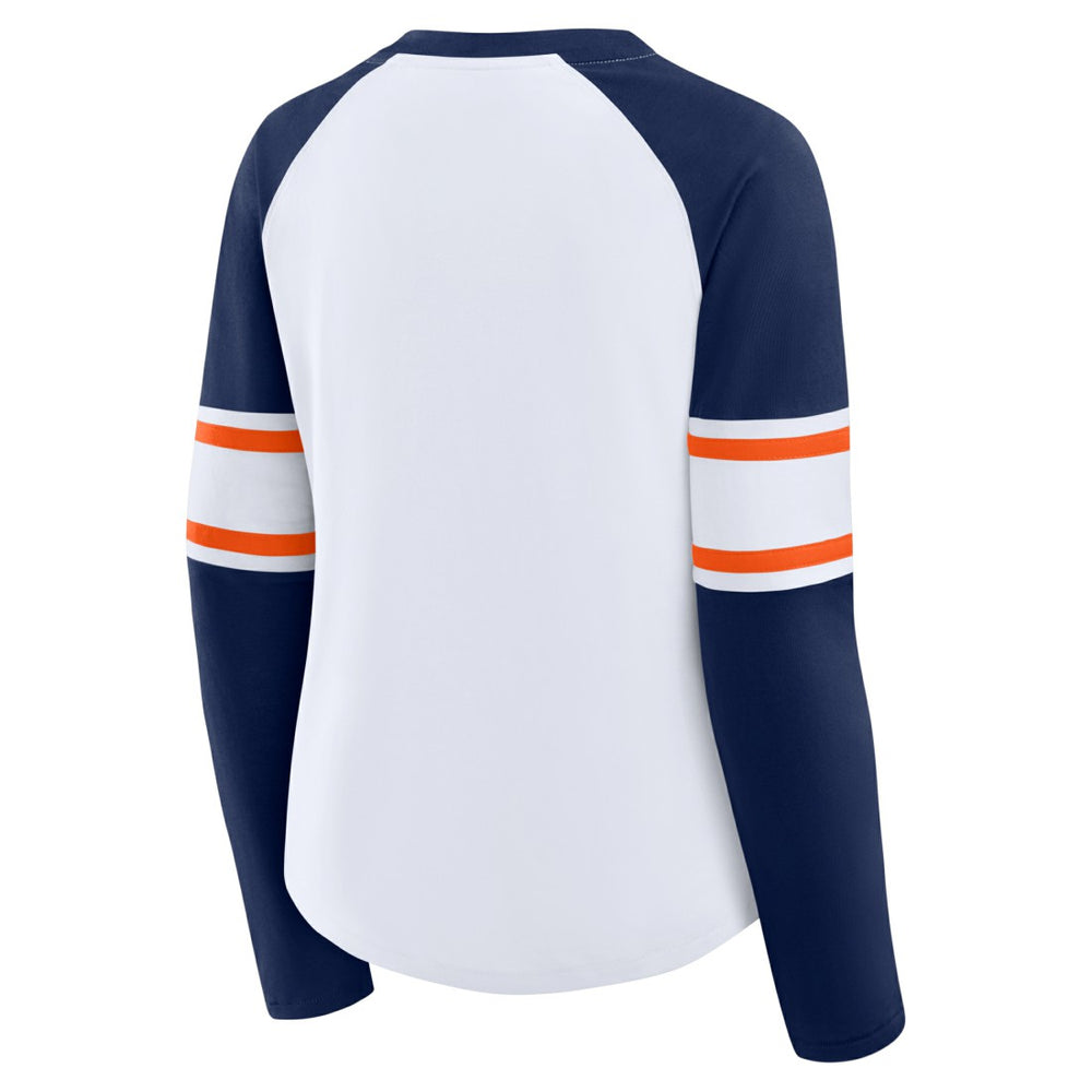 Denver Broncos Women's Redzone Blitz Package Raglan Lace-Up V-Neck Long Sleeve T-Shirt - White/Navy - Fanatics