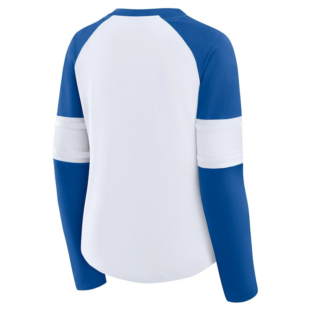 Indianapolis Colts Women's Redzone Blitz Package Raglan Lace-Up V-Neck Long Sleeve T-Shirt - White/Royal - Fanatics