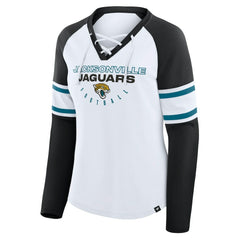 Jacksonville Jaguars Women's Redzone Blitz Package Raglan Lace-Up V-Neck Long Sleeve T-Shirt - White/Black - Fanatics