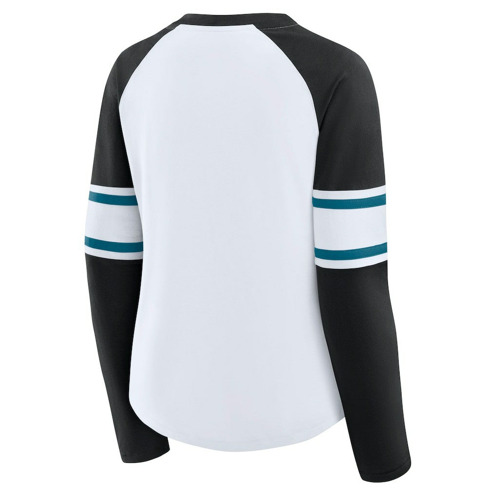Jacksonville Jaguars Women's Redzone Blitz Package Raglan Lace-Up V-Neck Long Sleeve T-Shirt - White/Black - Fanatics