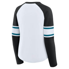 Jacksonville Jaguars Women's Redzone Blitz Package Raglan Lace-Up V-Neck Long Sleeve T-Shirt - White/Black - Fanatics
