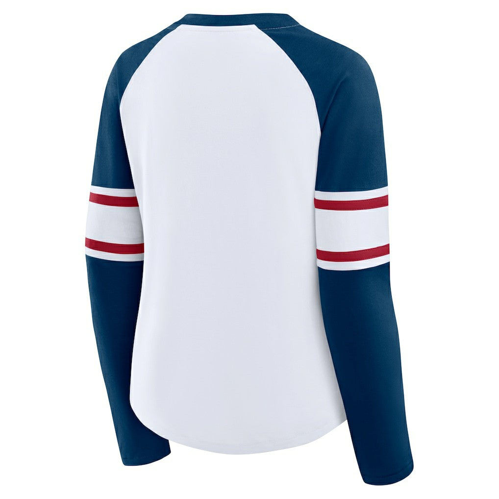 Houston Texans Women's Redzone Blitz Package Raglan Lace-Up V-Neck Long Sleeve T-Shirt - White/Navy - Fanatics