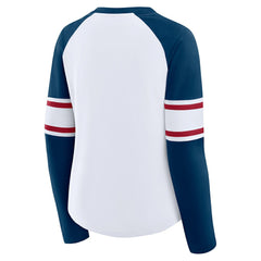 Houston Texans Women's Redzone Blitz Package Raglan Lace-Up V-Neck Long Sleeve T-Shirt - White/Navy - Fanatics