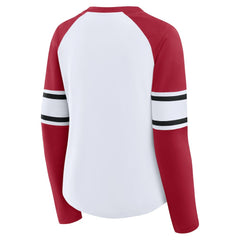 San Francisco 49ers Women's Redzone Blitz Package Raglan Lace-Up V-Neck Long Sleeve T-Shirt - White/Scarlet - Fanatics
