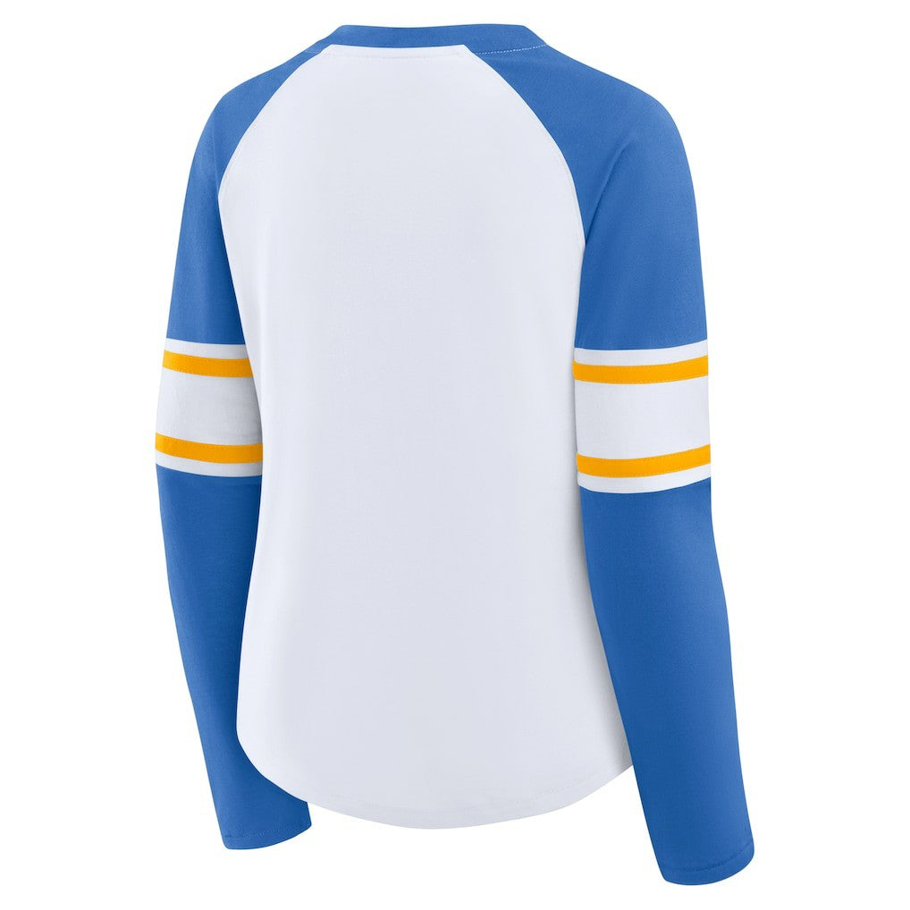 Los Angeles Chargers Women's Redzone Blitz Package Raglan Lace-Up V-Neck Long Sleeve T-Shirt - White/Powder Blue - Fanatics