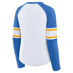 Los Angeles Chargers Women's Redzone Blitz Package Raglan Lace-Up V-Neck Long Sleeve T-Shirt - White/Powder Blue - Fanatics