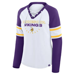 Minnesota Vikings Women's Redzone Blitz Package Raglan Lace-Up V-Neck Long Sleeve T-Shirt - White/Purple - Fanatics