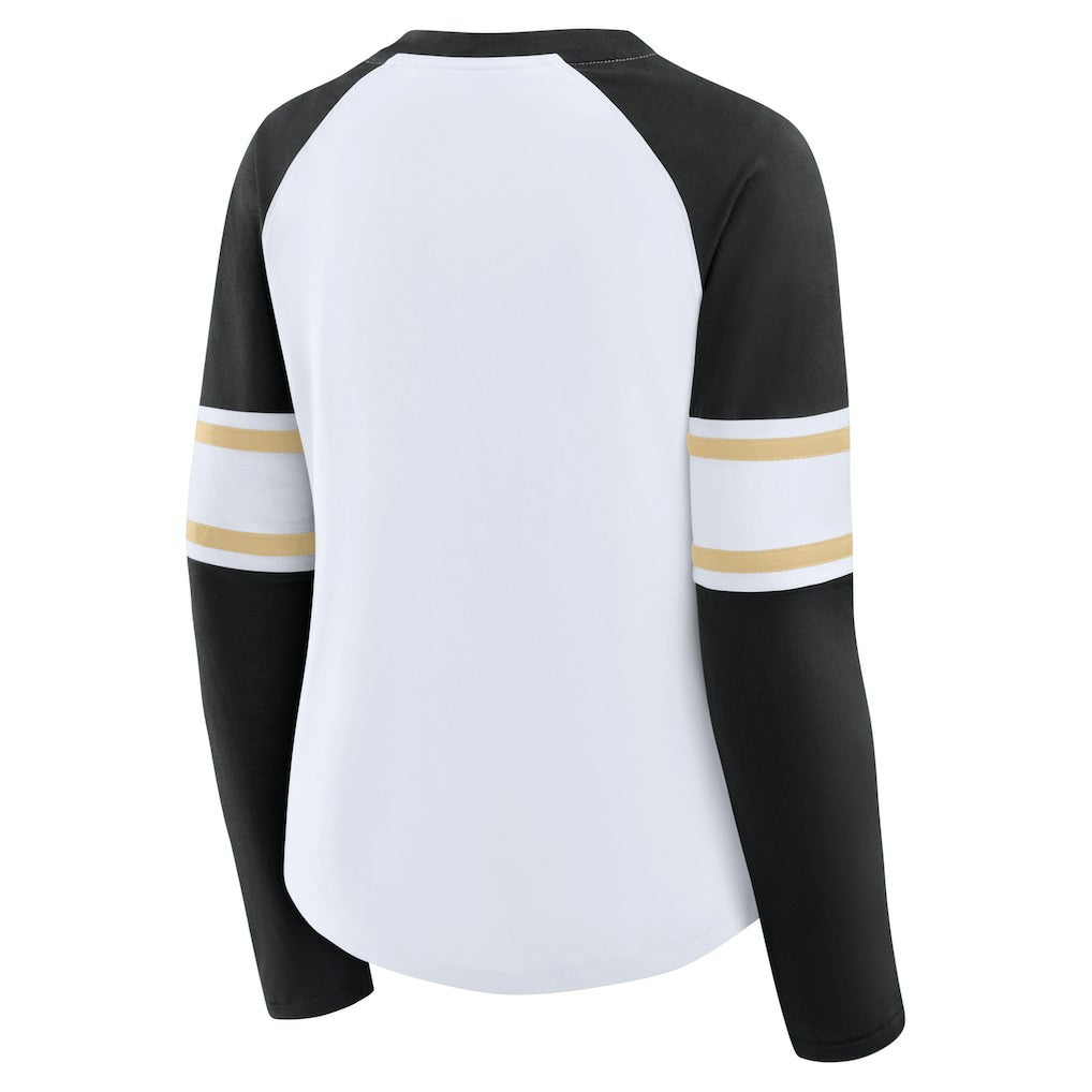 New Orleans Saints Women's Redzone Blitz Package Raglan Lace-Up V-Neck Long Sleeve T-Shirt - White/Black - Fanatics