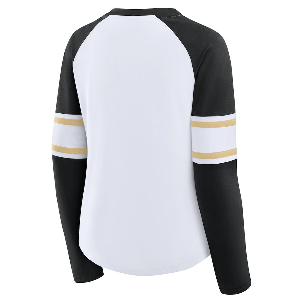 New Orleans Saints Women's Redzone Blitz Package Raglan Lace-Up V-Neck Long Sleeve T-Shirt - White/Black - Fanatics