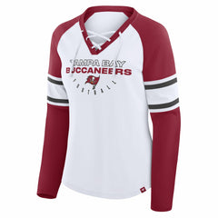 Tampa Bay Buccaneers Women's Redzone Blitz Package Raglan Lace-Up V-Neck Long Sleeve T-Shirt - White/Red - Fanatics