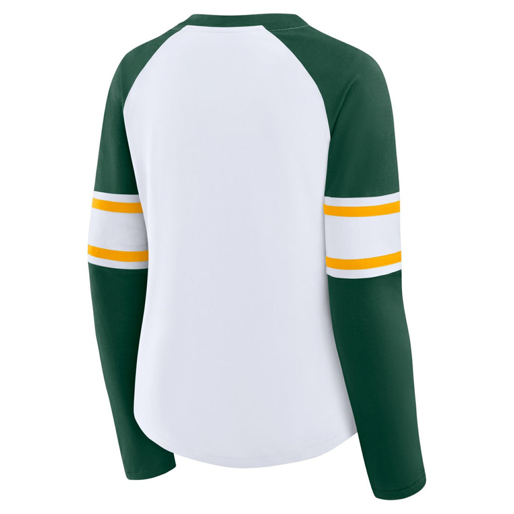 Green Bay Packers Women's Redzone Blitz Package Raglan Lace-Up V-Neck Long Sleeve T-Shirt - White/Green - Fanatics