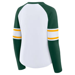 Green Bay Packers Women's Redzone Blitz Package Raglan Lace-Up V-Neck Long Sleeve T-Shirt - White/Green - Fanatics