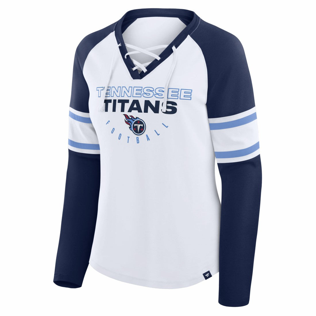 Tennessee Titans Women's Redzone Blitz Package Raglan Lace-Up V-Neck Long Sleeve T-Shirt - White/Navy - Fanatics