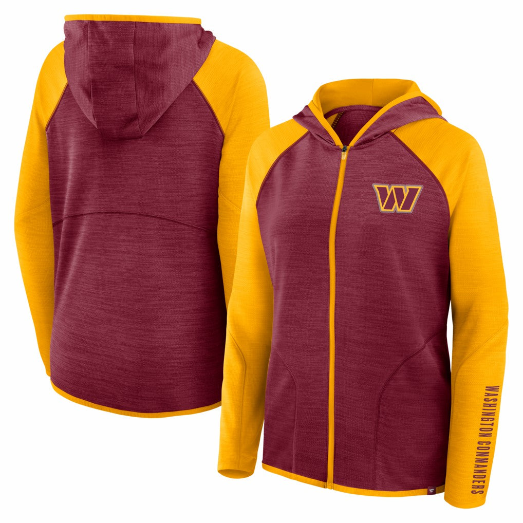 Washington Commanders Women's Redzone End Around Pass Raglan Full-Zip Hoodie - Burgundy/Gold - Fanatics