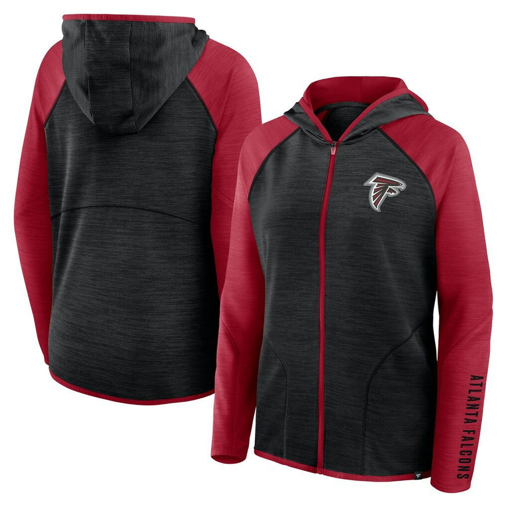 Atlanta Falcons Women's Redzone End Around Pass Raglan Full-Zip Hoodie - Black/Red - Fanatics