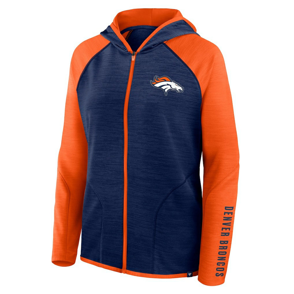 Denver Broncos Women's Redzone End Around Pass Raglan Full-Zip Hoodie - Navy/Orange - Fanatics
