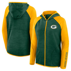 Green Bay Packers Women's Redzone End Around Pass Raglan Full-Zip Hoodie - Green/Gold - Fanatics