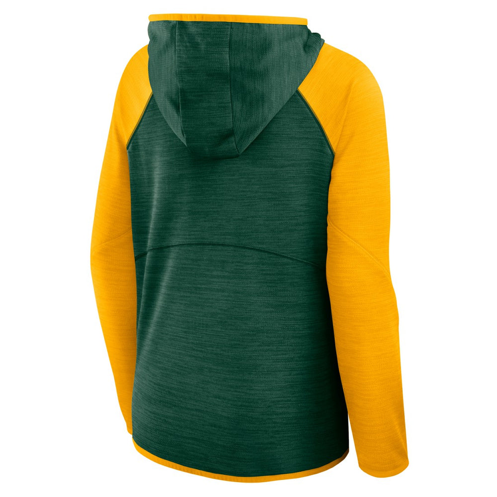 Green Bay Packers Women's Redzone End Around Pass Raglan Full-Zip Hoodie - Green/Gold - Fanatics