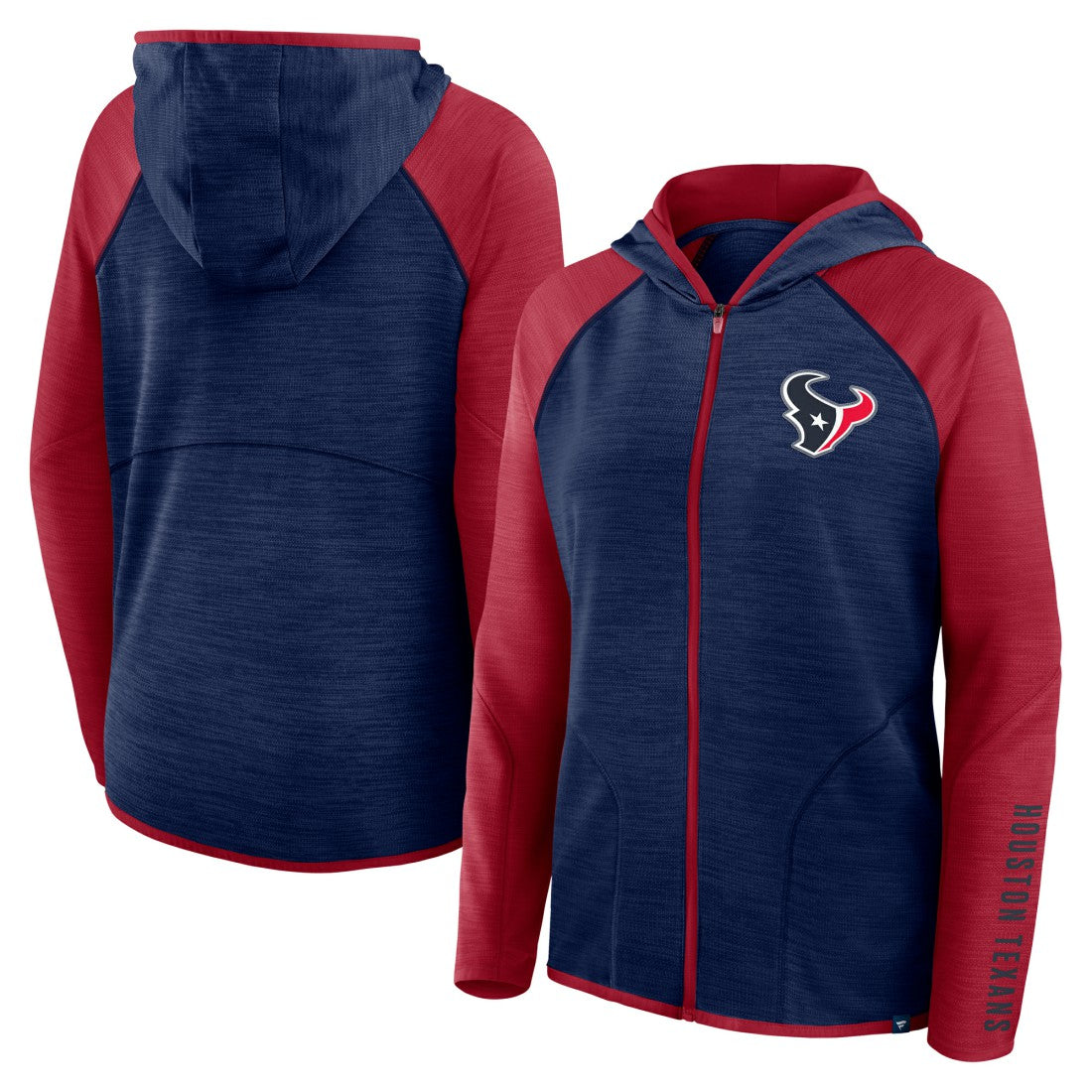 Houston Texans Women's Redzone End Around Pass Raglan Full-Zip Hoodie - Navy/Red - Fanatics