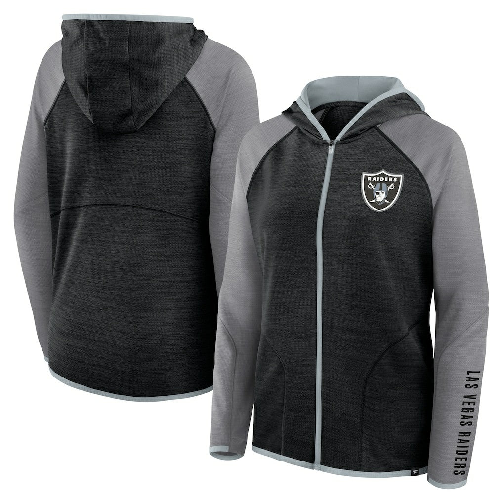 Las Vegas Raiders Women's Redzone End Around Pass Raglan Full-Zip Hoodie - Black/Gray - Fanatics