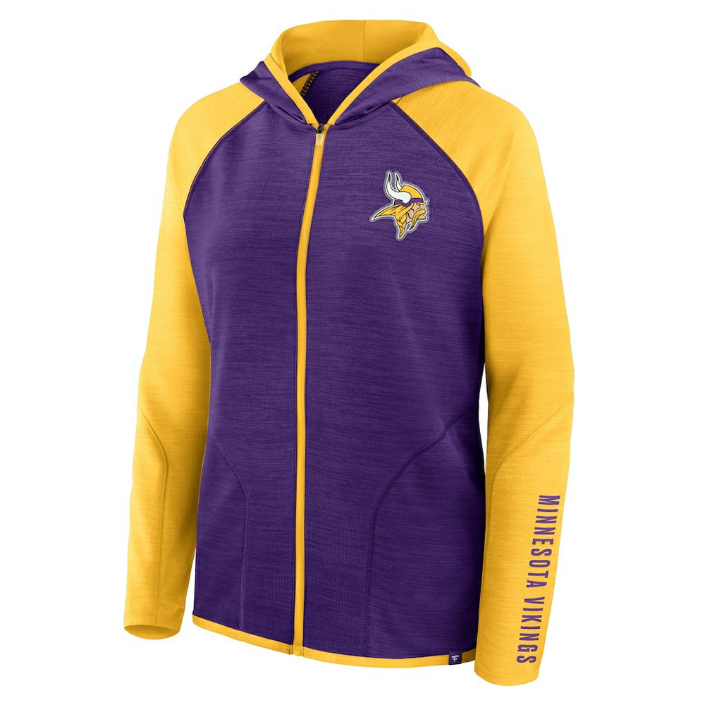 Minnesota Vikings Women's Redzone End Around Pass Raglan Full-Zip Hoodie - Purple/Gold - Fanatics